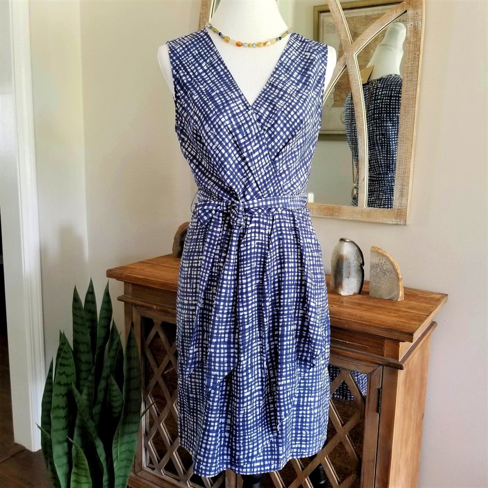 DKNY Brand Dress Royal Blue & White Print Women's Size 8 - Picture 1 of 11